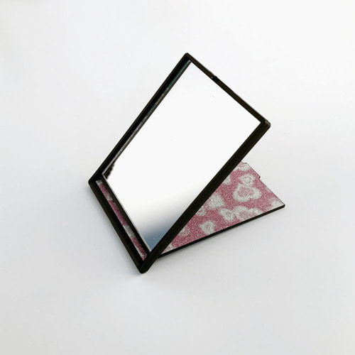 얼룩무늬 핑크하트 사각 접경 거울(small)