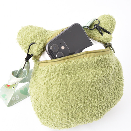 초록 뽀글이 개구리 헤드 인형 핸드폰가방 크로스백