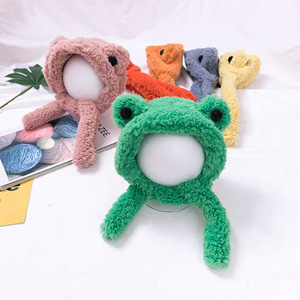 아동 어린이 개구리귀 퍼 귀도리 모자(6colors)
